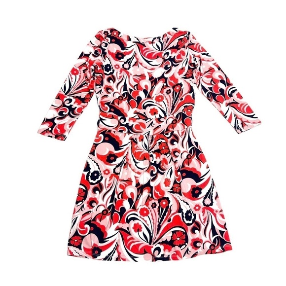 Boden mini dress tunic t-shirt dress navy blue orangey-red pink print tie belt 6 - Picture 3 of 16